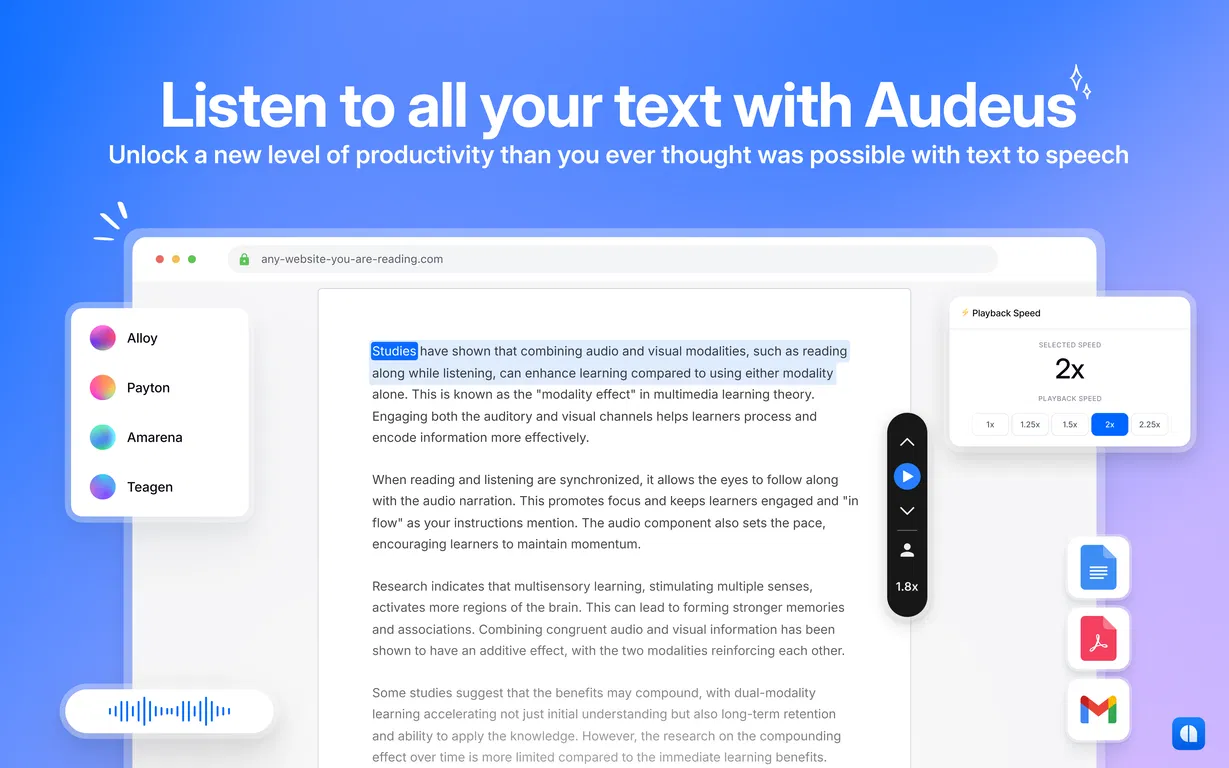 Audeus Text to Speech Reader