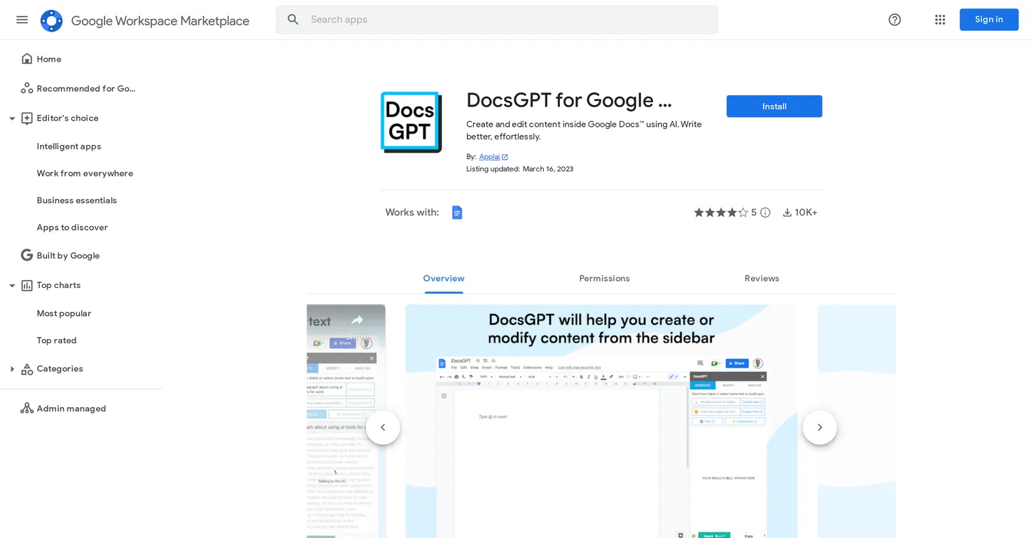 Docs GPT by Applai Google Docs Add-on