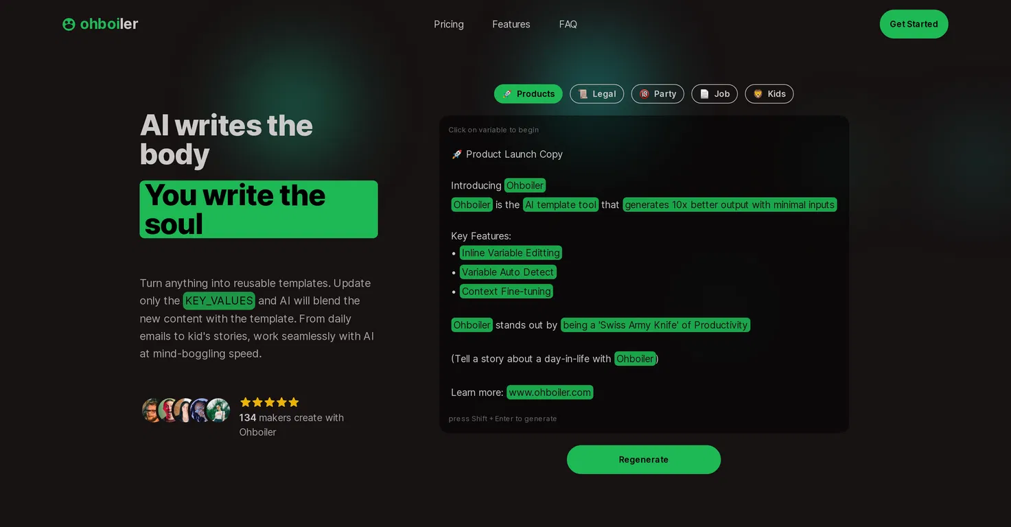 Ohboiler Unlimited AI Writing Tool