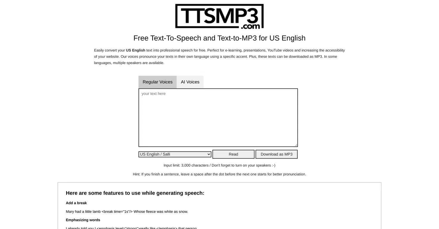 ttsMP3 Online TTS Tool