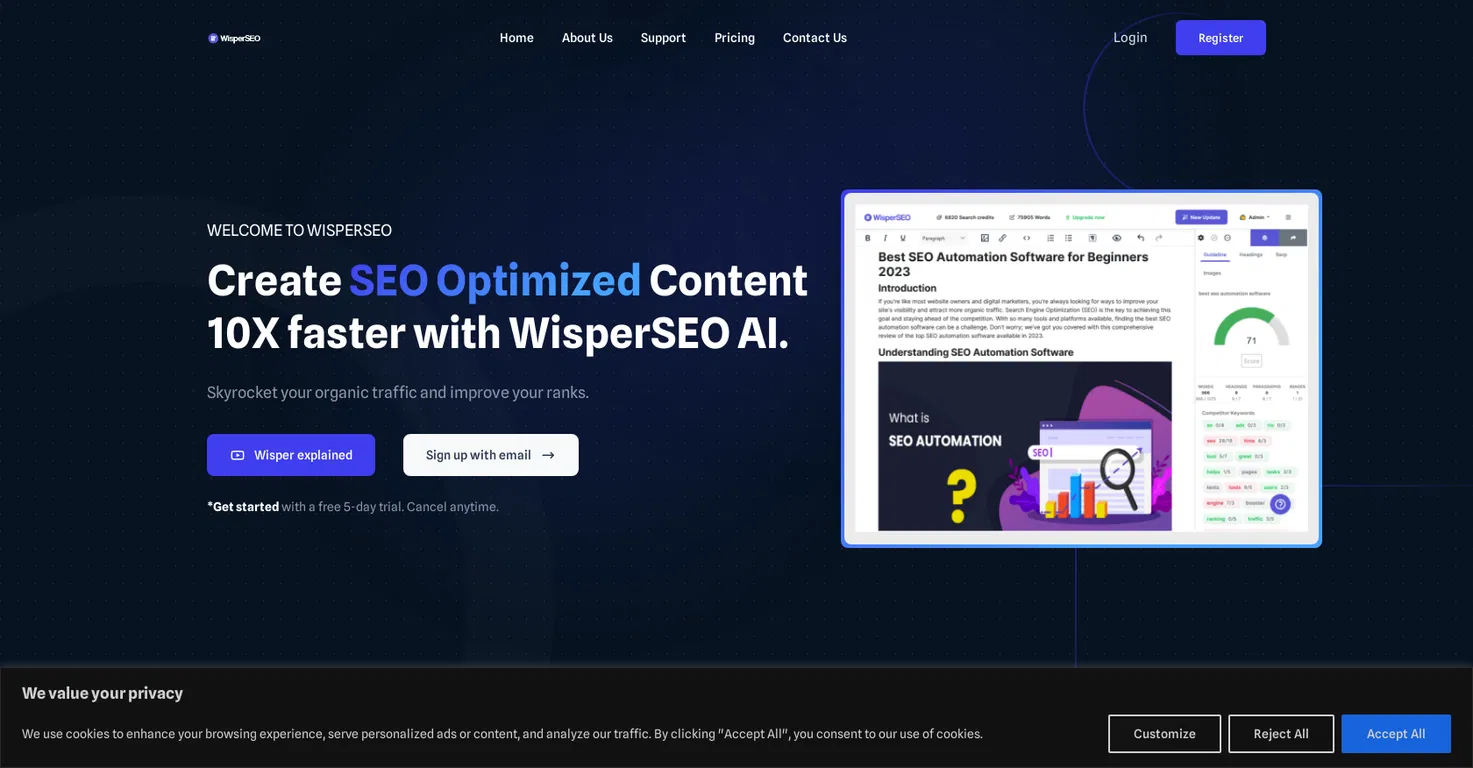 WisperSEO AI SEO Content Platform